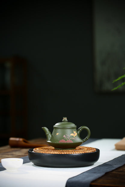 China Yixing Zisha Pottery Green Clay Handmade 200ML Lotus Teapot 荷香玉笠