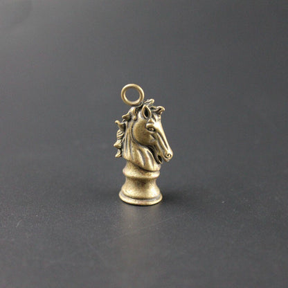 Solid Brass Chess Knight Keychain Hanging Horse Head Jewelry Tea Pet Miniature