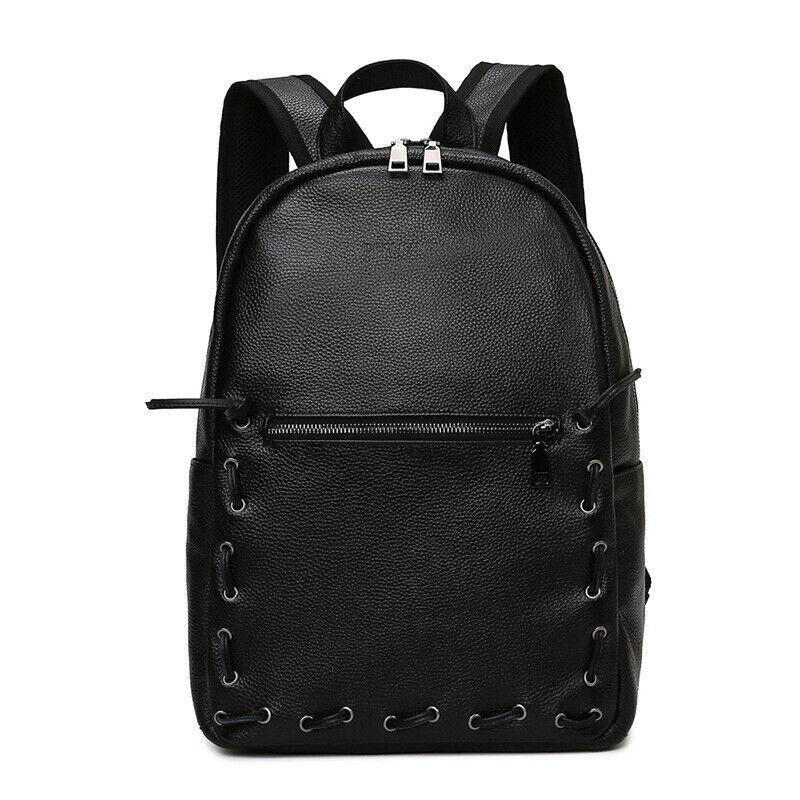 Top Cow Leather Black Men's bag, Soft Leather Large Capacity Backpack Travel Bag