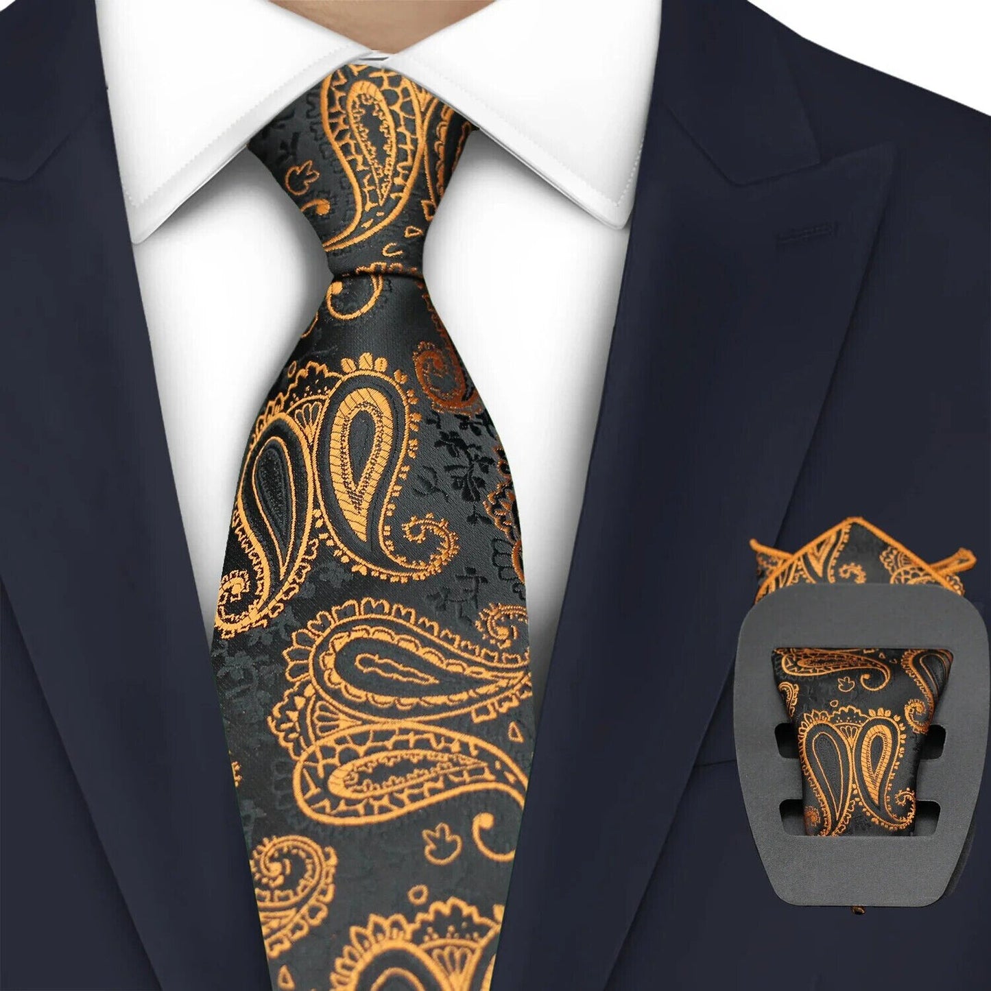 Men Necktie 2Pcs Jacquard Woven Paisley Tie Handkerchief Business Party Wear 7cm