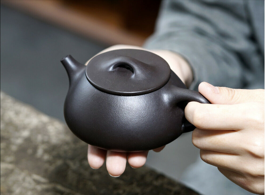 250cc China Yixing Handmade Purple Sand Black Clay Teapot Stone Pio Hu Teapot-