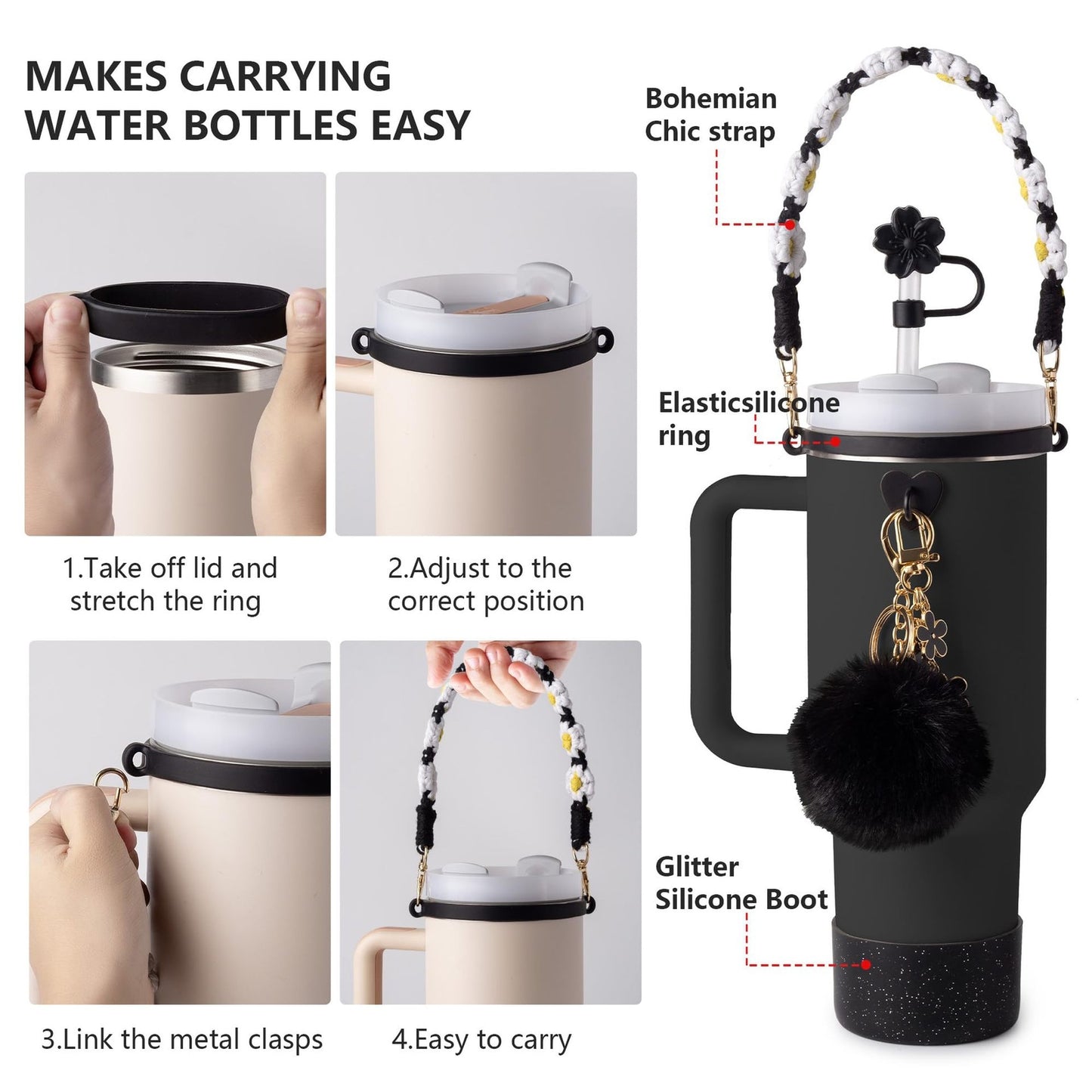 7Pcs Accessories Set for Stanley Cup 40 30oz Insulated Sleeve Travel Cup Holder