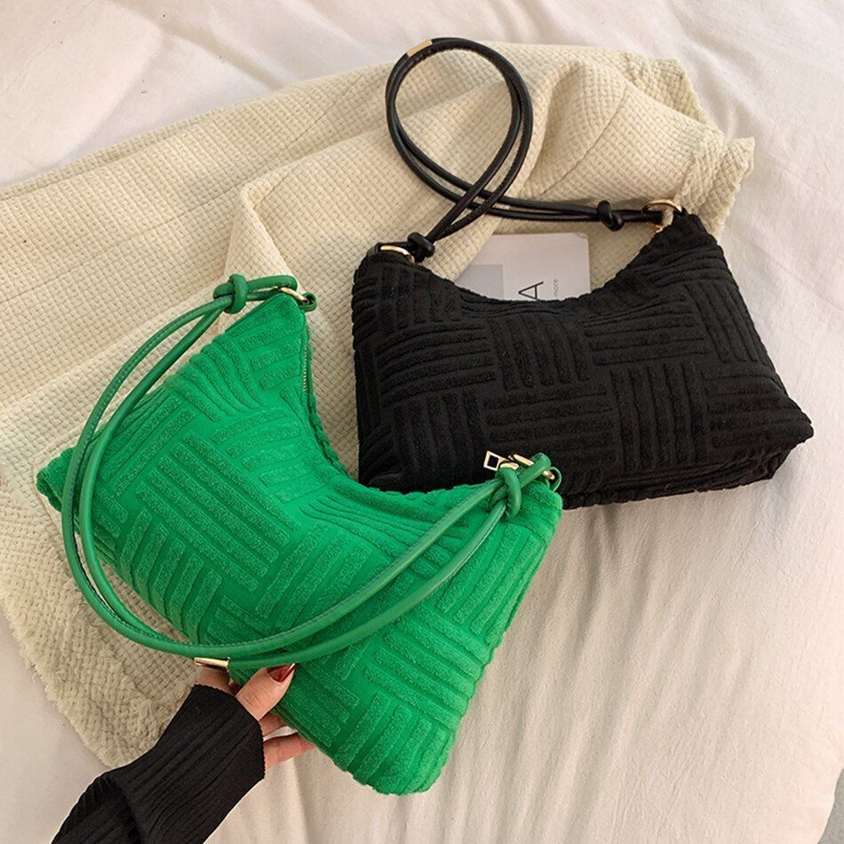 Famous Half Moon Shoulder Messenger Bag Soft Cotton Underarm Clutch Handbag Tote