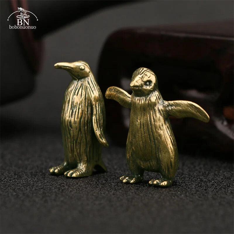 Brass Antarctic Penguin Small Statue Desk Ornament Tea Pet Paperweight Crafts