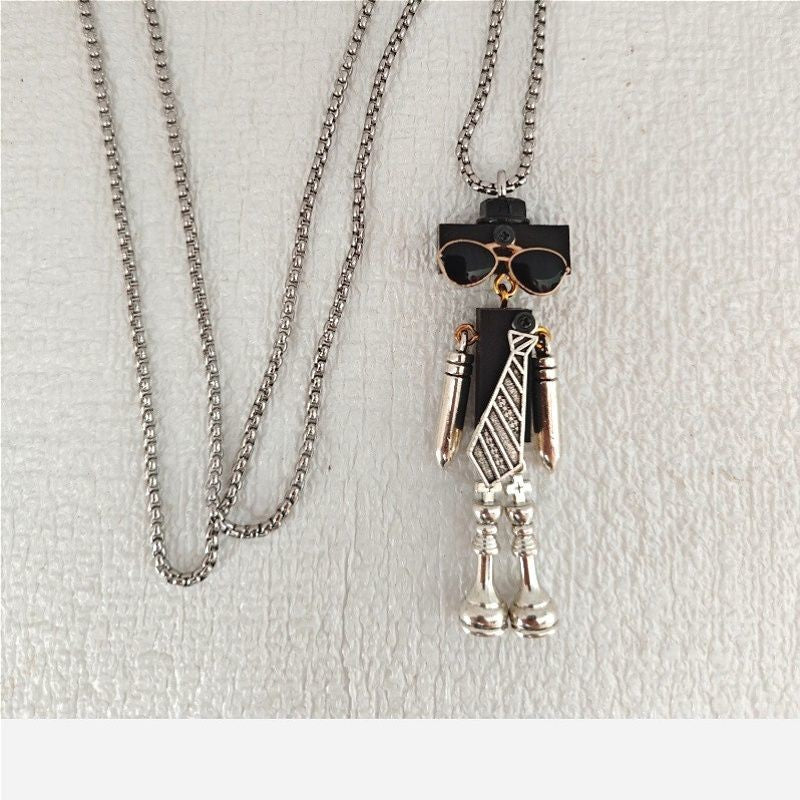 Handmade Steampunk Robot Pendant Wood DIY Keychain Necklace Fashion Accessory