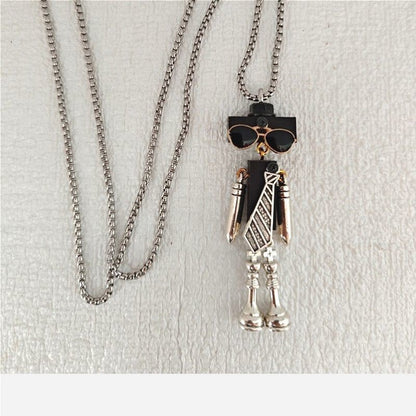 Handmade Steampunk Robot Pendant Wood DIY Keychain Necklace Fashion Accessory