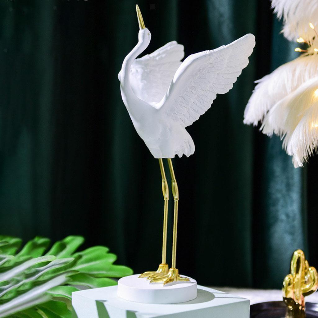 White Crane Birds Statue Sculpture Resin Home Decor Ornament A
