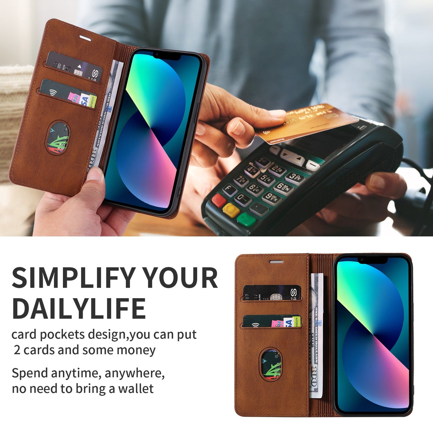 iPhone17/16/SE Wrist Strap Leather Cover Samsung S25 Flip Cover