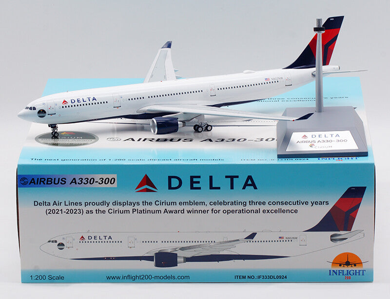 1:200 32CM InFlight DELTA AIRBUS A330-300 Passenger Plane Diecast Aircraft Model
