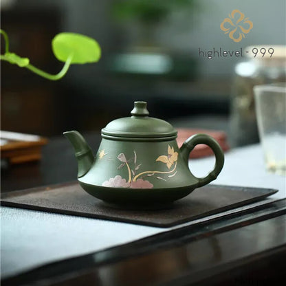 Real Handmade Green Kettle Yixing Purple Clay Teapot Puer Tea Set Kung