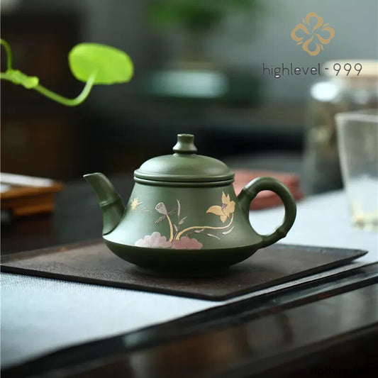 Real Handmade Green Kettle Yixing Purple Clay Teapot Puer Tea Set Kung