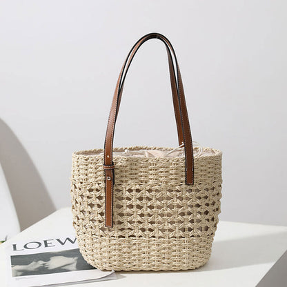 Women Woven Boho Handbag Summer Beach Tote Straw Bag Round Rattan Shoulder US .
