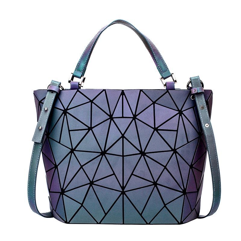 Luminous Bag Reflective Geometric Purse Shoulder Bag Plain Bucket Handbags Hasp
