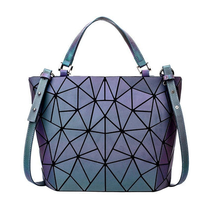 Luminous Bag Reflective Geometric Purse Shoulder Bag Plain Bucket Handbags Hasp