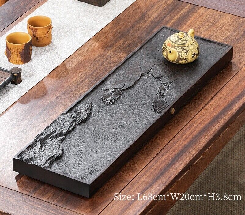 Ebony Wood Tea Tray Hand Carved Serving Tray Water Draining Pipe Solid Wood New