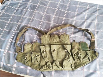 1956 Vintage Canvas Tactical Vest Chest Hanging Pouch Military Collectible
