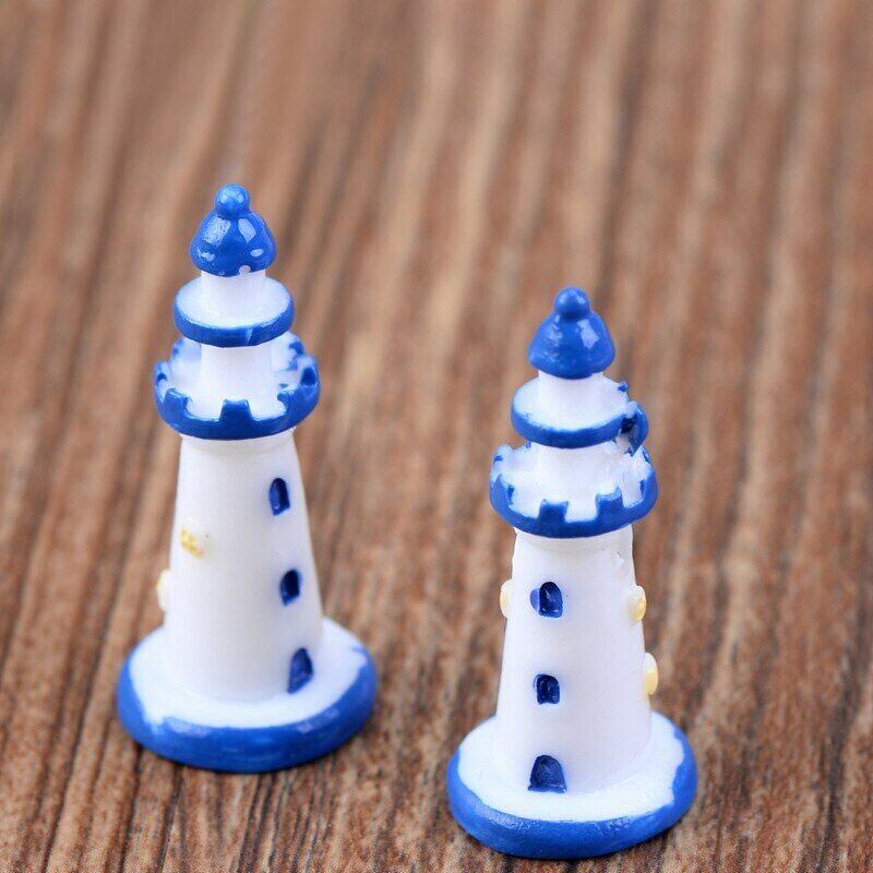 2pcs Fairy Garden Mini Moss Mini Resin Blue-bordered White Light house