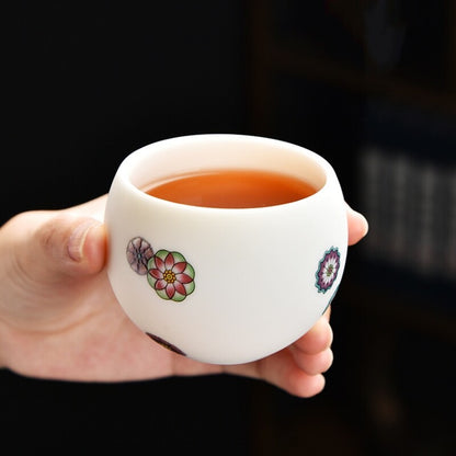 Ceramic Tea Cup Fat Mutton Jade Porcelain Master Cup Butterfly Print Cup 140ml