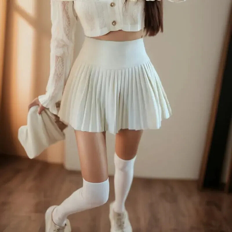 Summer High Waist Womens Sexy Mini Skirts Side Zipper Vintage Pleated Skirt