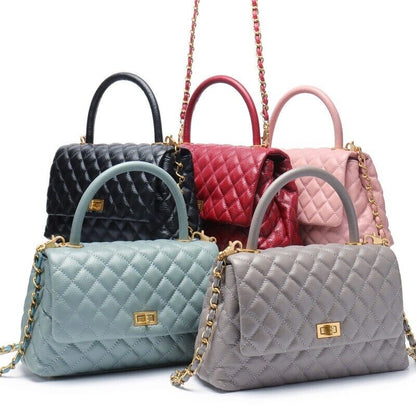 20/26/28 Quilted Real Leather Flap Purse Tote Shoulder Bag Handbag w/ Chains