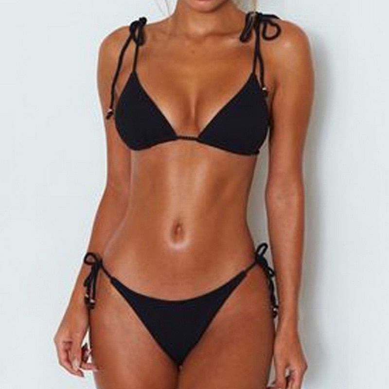 Women Swimsuit Swimwear Bandeau Bikini Solid Bathing Suits Polyester Nylon S M