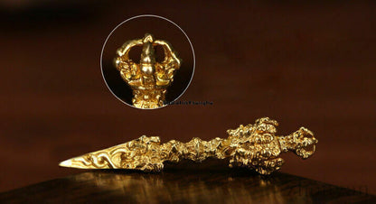 GOLD GILT BUDDHIST PHURBA BLESSED PENDANT AMULET: MAGIC DAGGER Decoration