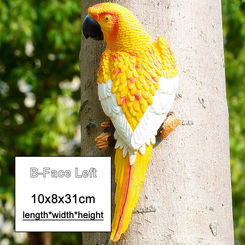 Resin Parrot Statue Wall Mounted Outdoor Garden Tree Decoration Animal Sculpture-