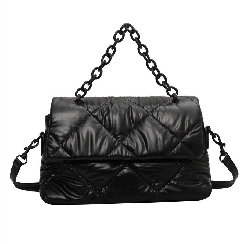 Acrylic Chain Padd Crossbody Bag Handbag Nylon Cotton Shoulder Purse 28*14*10 CM