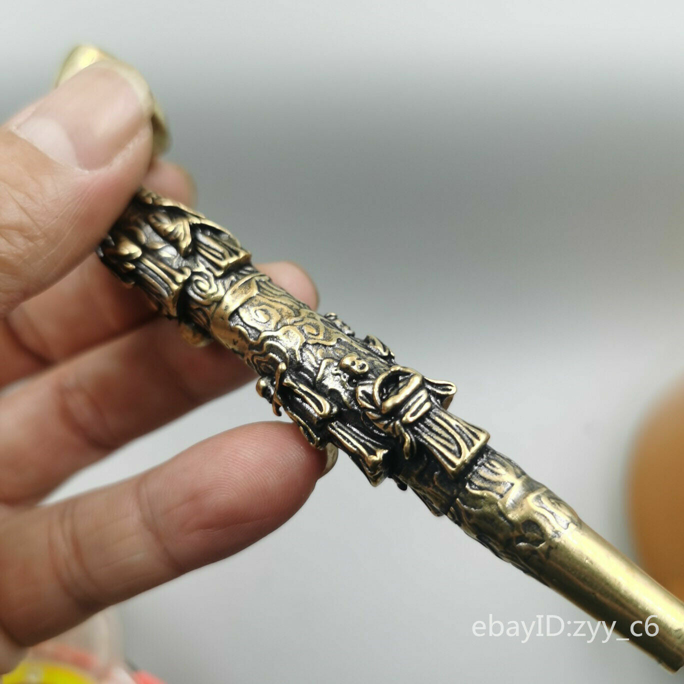 the Eight Immortals Tobacco pipe4.8"China antique Old pure copper Seiko carving