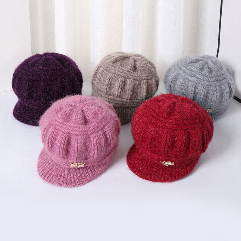 Women Winter Beanie Hats Short Brim Peaked Cap Mother Hats Pumpkin Hat Warm Soft