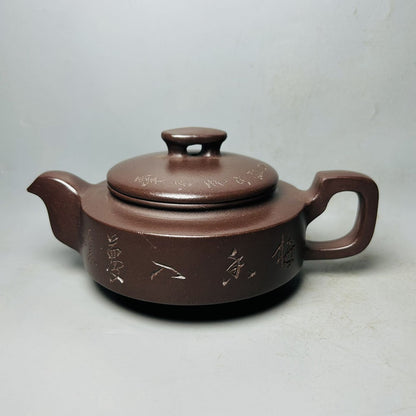 Vintage Chinese Yixing Purple Clay Teapot Zisha Ceremony Carving Collectible Art