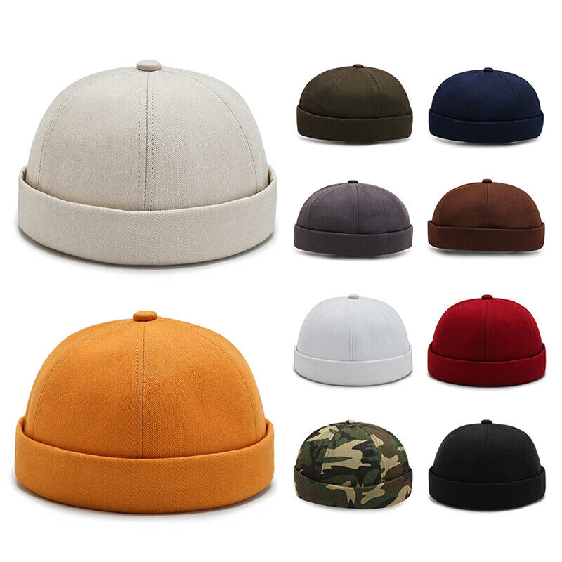 Men's Retro Brimless Hat Skull cap Sailor Cap Beanie Rolled Cuff Adjustable*