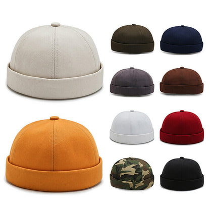 Men's Retro Brimless Hat Skull cap Sailor Cap Beanie Rolled Cuff Adjustable*