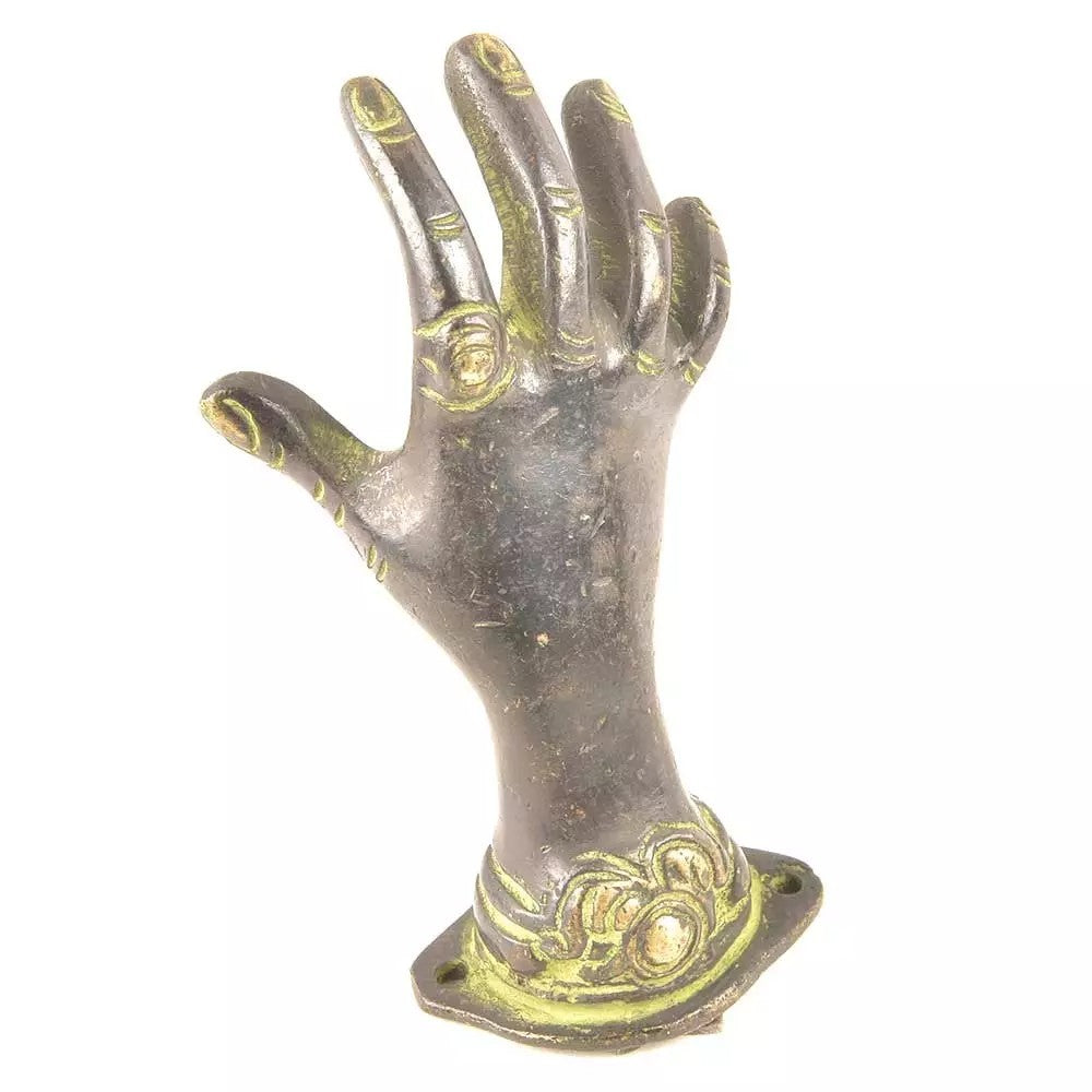 Set of 2 Antique Look Brass Hand Door Pull Door Handle Green Patina