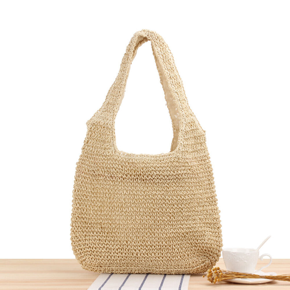 Womens Woven Straw Shoulder Bag Large Summer Beach Bag Handbag Tote with Zipper