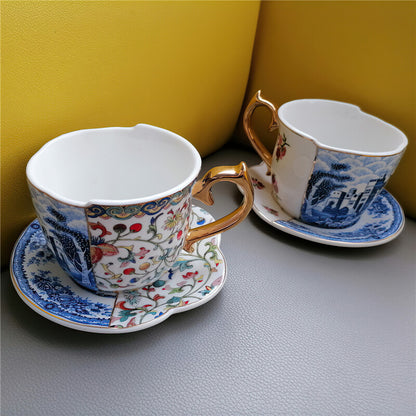 Ceramic Coffee Cup Saucer Gift Box Chinese Style Creative Color Matching Teacup