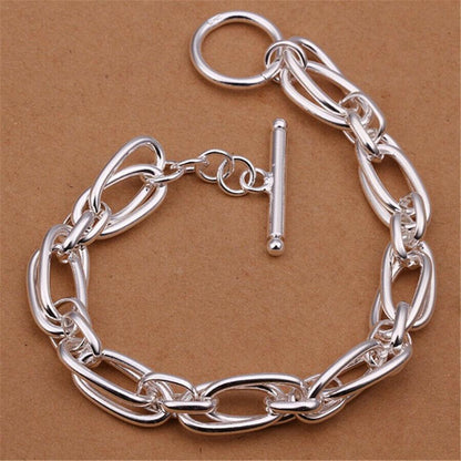 925 Sterling Silver Vintage Thick Chain Bracelet Elegant Unique Stylish Bangles