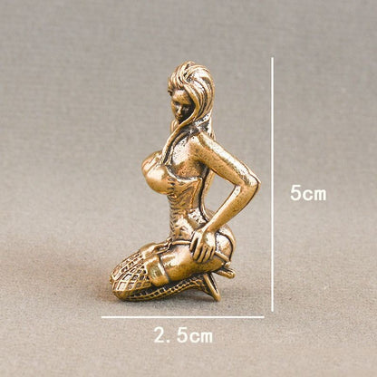 2PCS Brass Beauty Figurine Creative Desktop Ornament Metal Handheld Craft Decor