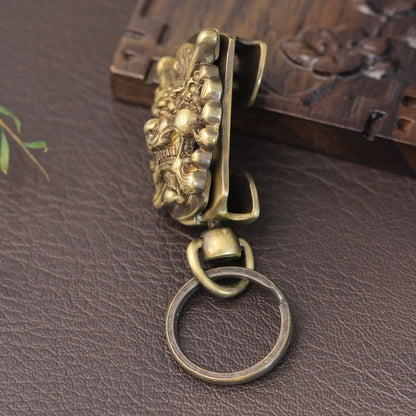 Brass Demon Head Keychain Retro Belt Clip Unisex Car Key Ring Accessory