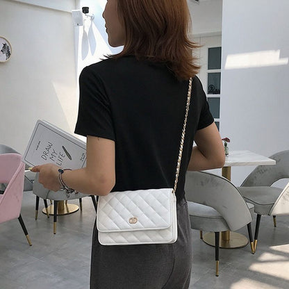 Small Square Bag Leather Shoulder Bag Casual Chain Crossbody Bag Polyester Hasp