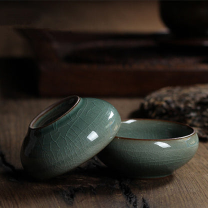 longquan porcelain tea cup crackle glaze brother kiln serving cup double fish