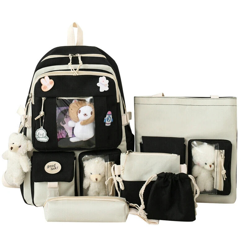 5pcs Sets Children's School Backpack Women's Bagpack Laptop Bag Students Totes