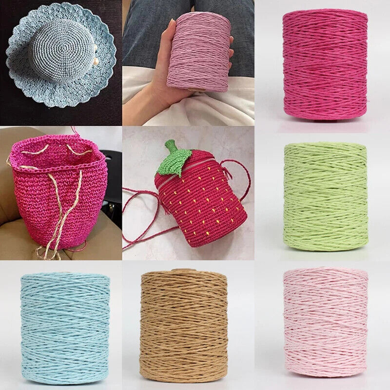 Hand Knitting Yarns 280-300M Natural Raffia Straw Colorful Crochet Threads Rolls