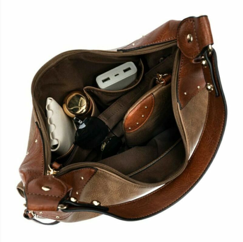 Concealed Carry Women Studs Hobo Shoulder Handbag Purse Tote Hobo Bag W/ Wallet