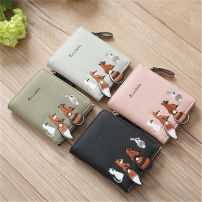 Girls Cartoon Leather Card Clamps Women's Wallet Coin Female Purse Clip Billfold