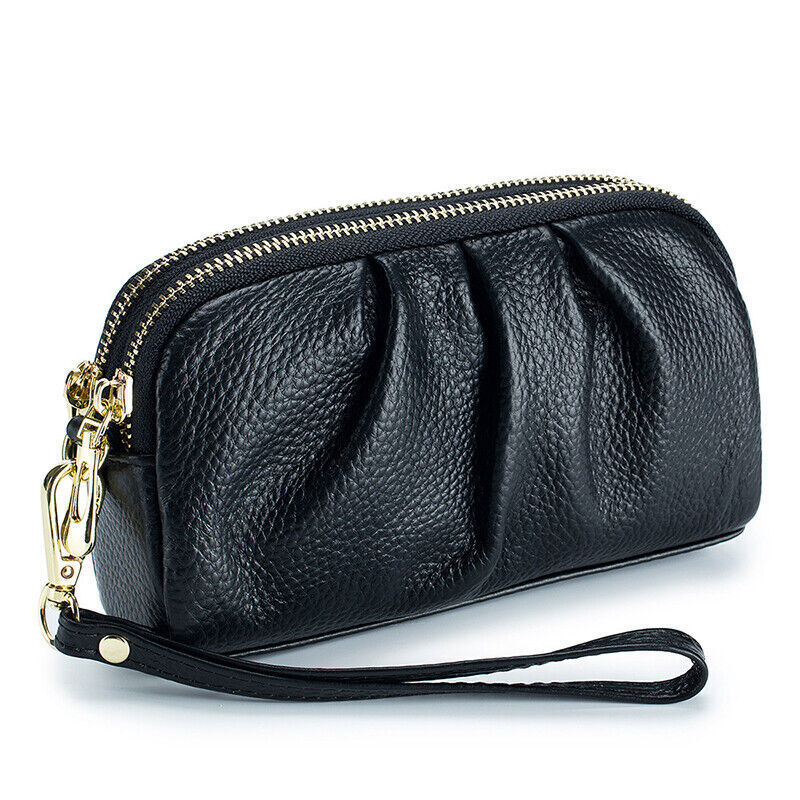 Women Hand Collar Leather Bag Zipper Large Capacity Cowhide Phone Clutch Wallet