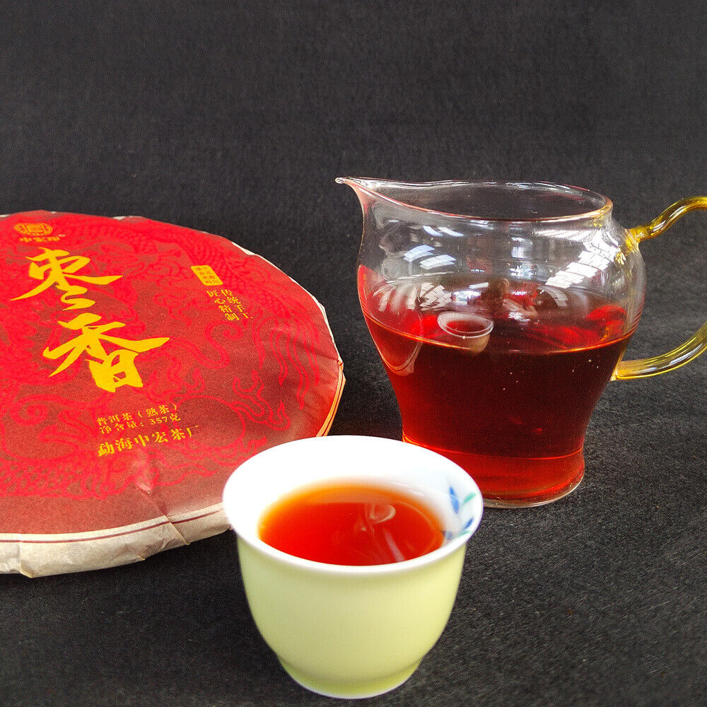 357g Yunnan Old Tree Cake Tea Aged Jujube Fragrance Puerh Ripe Tea Old Ripe Cake