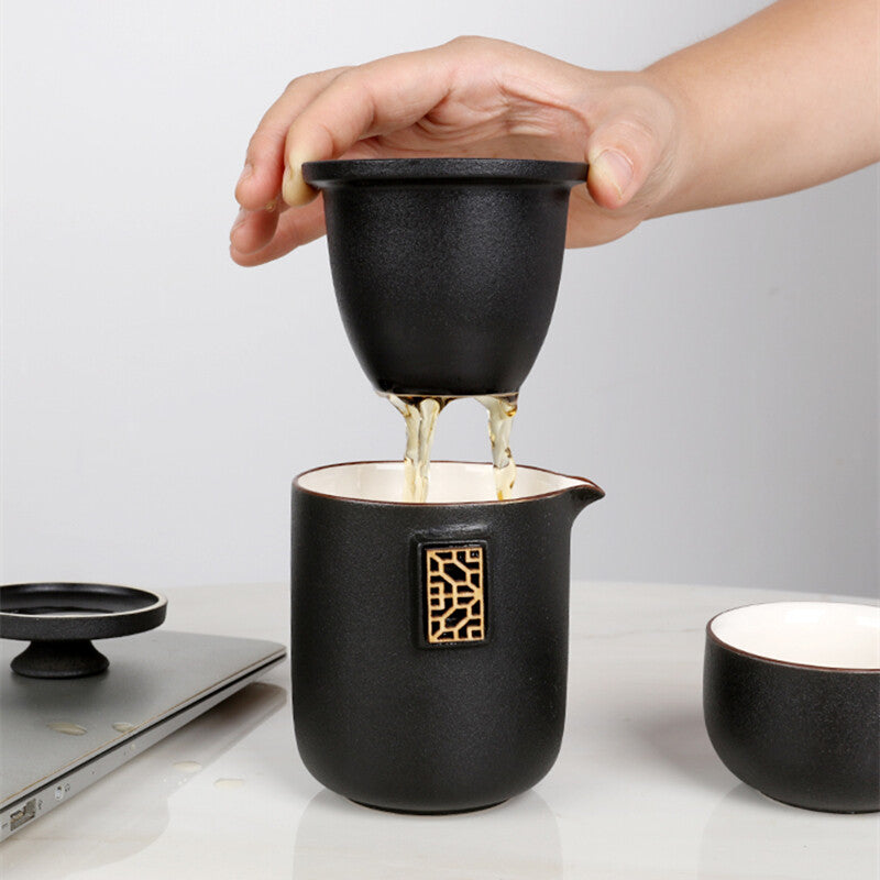 1set Portable Tea Set Bag Travel Chinese Pottery Tea Pot Infuser Cup Tea Towel
