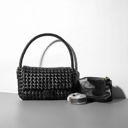 Neat Hollow Shoulder Bag Women Small Handbag Purse Woven Leisure Holiday Pouch