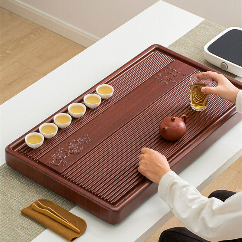 Rectangle Tea Tray Solid Wood Reservoir Tea Table Chinese Character Relief Large